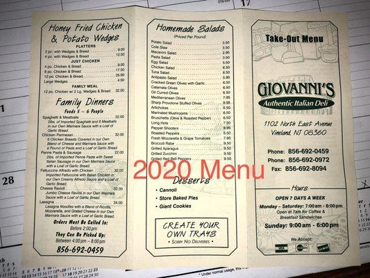 2020 Menu