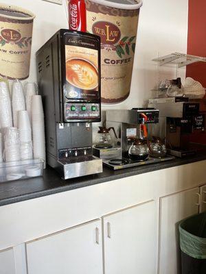 Coffee corner inside the store, self serve