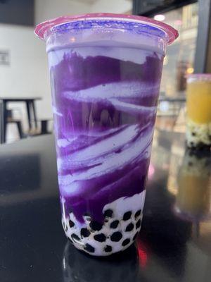 Taro milk tea with ube walls