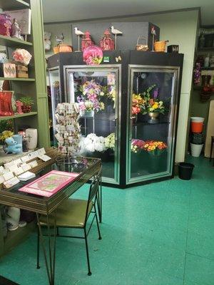 Showroom of sample bouquets and flowers.