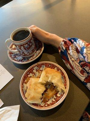 The ornate dishware with the delicious fare matching my outfit!