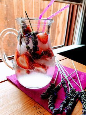 Fancy lavender strawberry sparkling water.