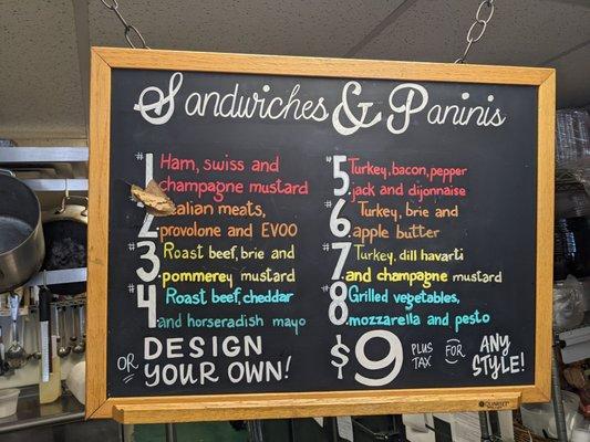 Sandwich menu