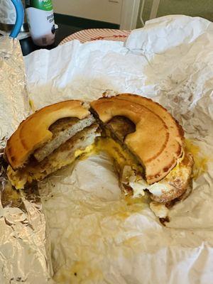 Gluten Free bagel w/ sausage, egg, hash brown and cheese