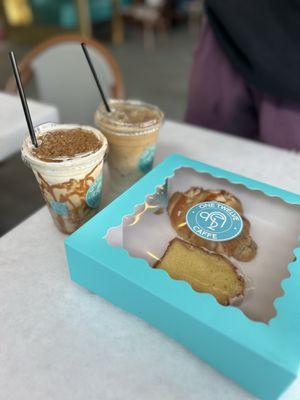 Biscoff coffee, Caffe Latte, Almond Croissants, Lemon Pound Cake Slices