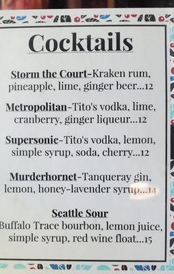 Cocktail menu