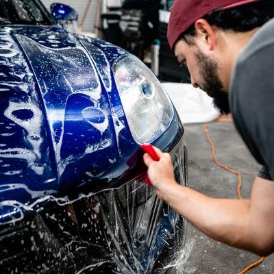 2024 Porsche Macan Full Front Protected in XPEL paint Protection Film using a custom 72" roll