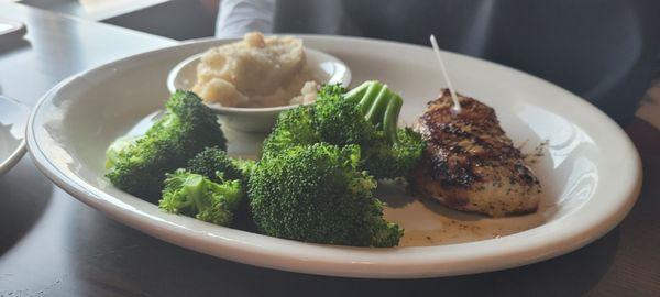 $11.99 dinner special pork chop, fresh mashed potatoes and broccoli