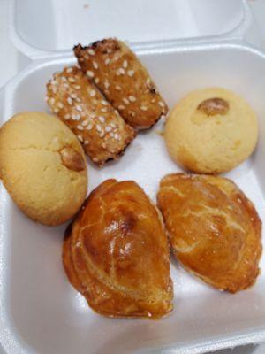 Yummy little cookies: crescent filled with walnut marzipan, almond round, date filled rolls