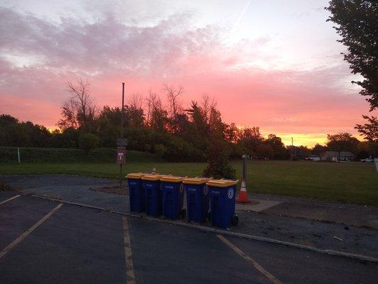 Beautiful sunrise over the food scraps compost drop-off bins this morning.