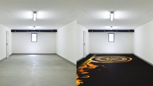 Specialty removable flooring. For a garage, a study, or a man cave. East to install and remove floor mats with  custom graphics.