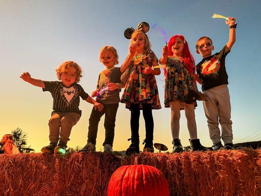 Kids on the hay stack