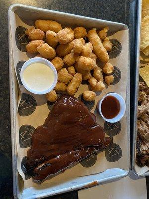 1/3 rack of ribs and cheese curds. I would have preferred marinara with the cheese curds, but they were still good.