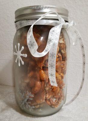 Hand painted Christmas Decorated Jar with yummy peanut brittle