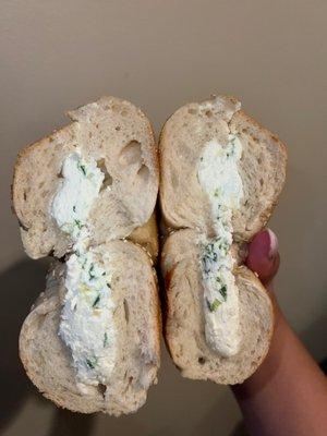 Sesame bagel with scallion cream cheese