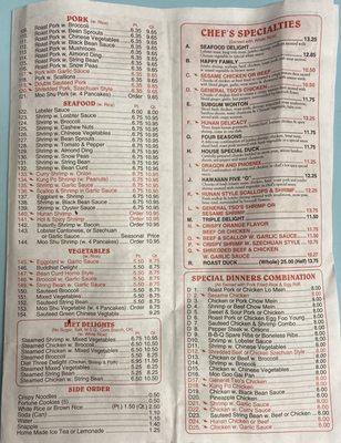 Chinese menu