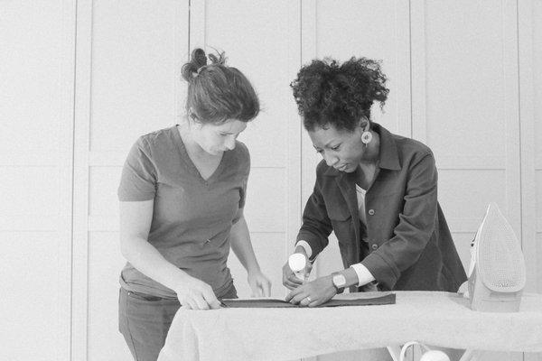 sewing class - Instructor explaining how to use moisture to press a seam