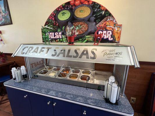 Great salsa options! Area is cleaned and filled regularly.