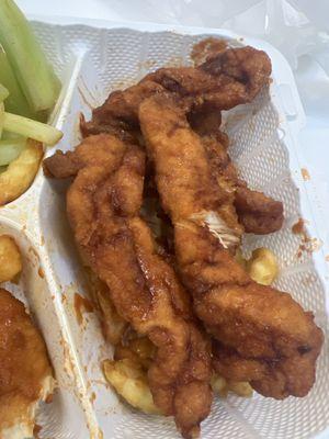 Buffalo chicken tenders, fries and celery