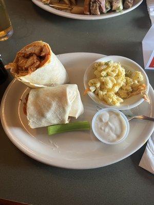 Buffalo chicken wrap with Mac salad