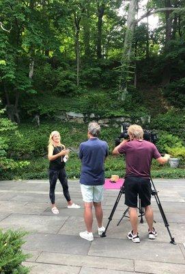 Ramsay, the owner, was interviewed by Chronicle WCVB-TV about our outdoor yoga program during covid.