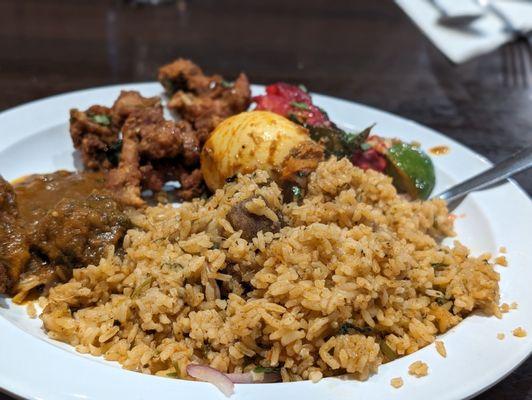 Mutton Biriyani, Mutton Curry, Chicken Fry and Masala Egg