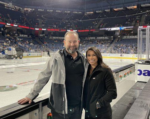 Dr. Ancona and Dr. Smith helping out with the Ontario Reign Hockey team