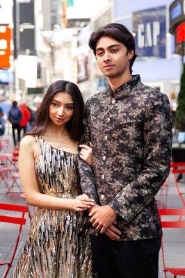 Black and Gold matching outfits for a modern Indian reception look!