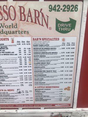 Menu that you can actually read...