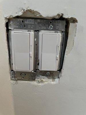 After 5th attempt, they were not able to install the switch plate because in was installed on a curved edge.