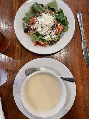 Greek salad and Avgolemono Soup