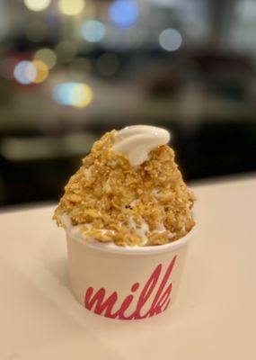 Cereal Milk Soft Serve Cup with Cornflake Crunch.