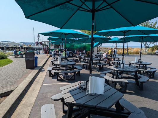 Large outdoor seating with shade