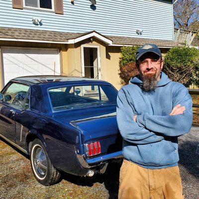 That's me, all happy after washing and claying this classic 65 Mustang.