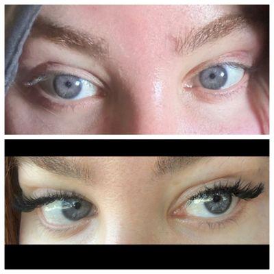 top is before, bottom is natural-ish volume lashes! Love it!!! Exactly what I asked for