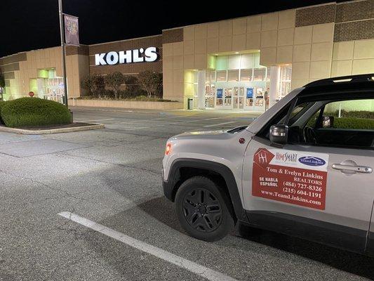 Evening view of the outside of Kohl's in Thorndale...