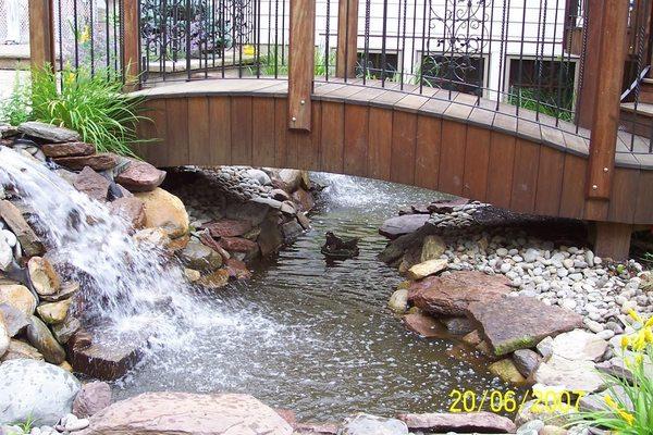 Custom waterfall & cedar garden bridge