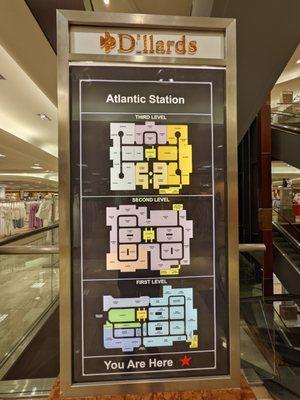 Dillard's Atlantic Station map / floorplans. Three levels.