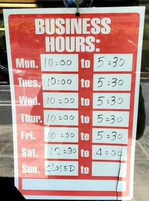 The business hours as of Aug. 30, 2021