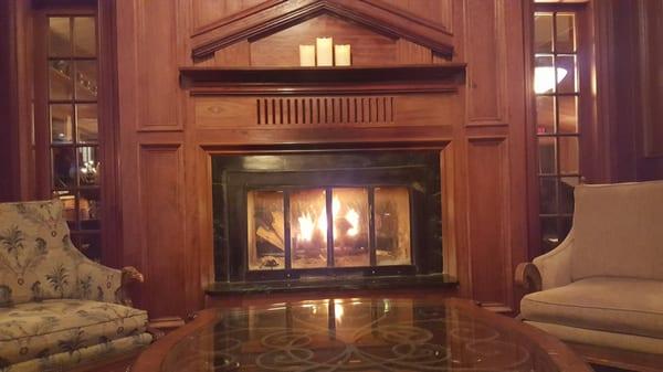 Wood-burning fireplace in the living room