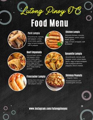 Regular Food Menu at your Local Community Food Booth events