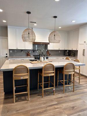 These pendant lights look great hanging over the kitchen island!