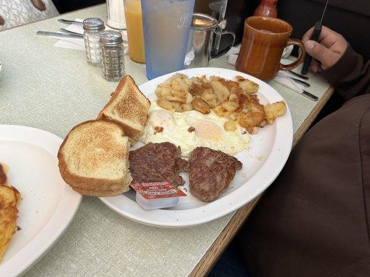 Breakfast steak, over medium eggs, home fries and salt rising toast!