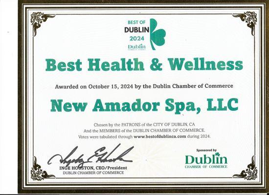 Congratutations!
Amador Spa won the 2024 Best of Dublin Award. Thank you for your support!