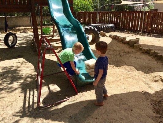 Children find lots of ways to use materials in a cooperative manner, which facilitates communication and conflict resolution.