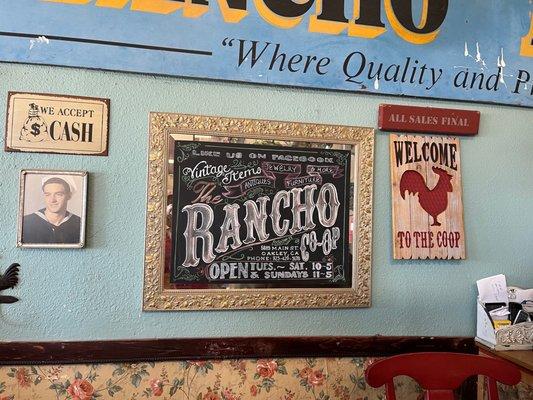 Lovely custom designed wall sign inside Rancho Co-Op.