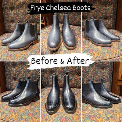 Before and After -
From Grey to Black - 
The Frye Company -
Chelsea boots -