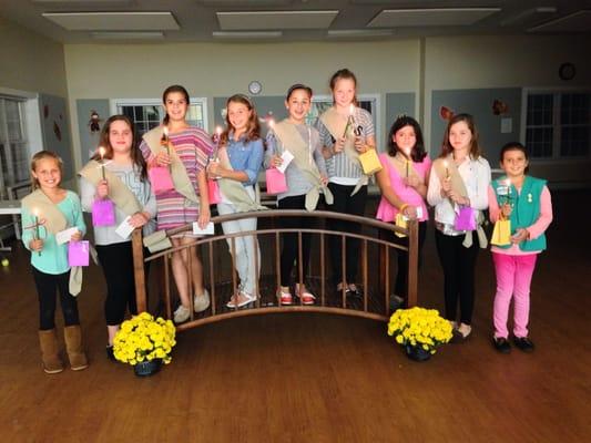 Proud Girl Scout Cadets using the William Tell True Value garden bridge!