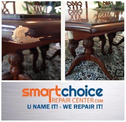 Do you have damaged furniture? No worries.. We can repair it and refinish it for you. Dining room tables, chairs, dressers, etc.