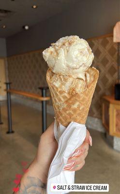 Peanut butter brittle caramel fudge and Beecher's cheese w/ apple pie cinnamon rolls on a waffle cone